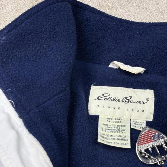 Vintage Eddie Bauer White/Navy Nylon Fleece Lined Jacket Women’s Medium 1990s - Picture 3 of 7